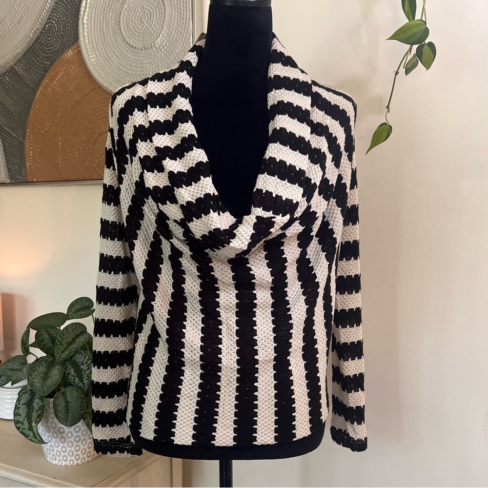 Freeway Black and White Striped Cowl Neck Sweater